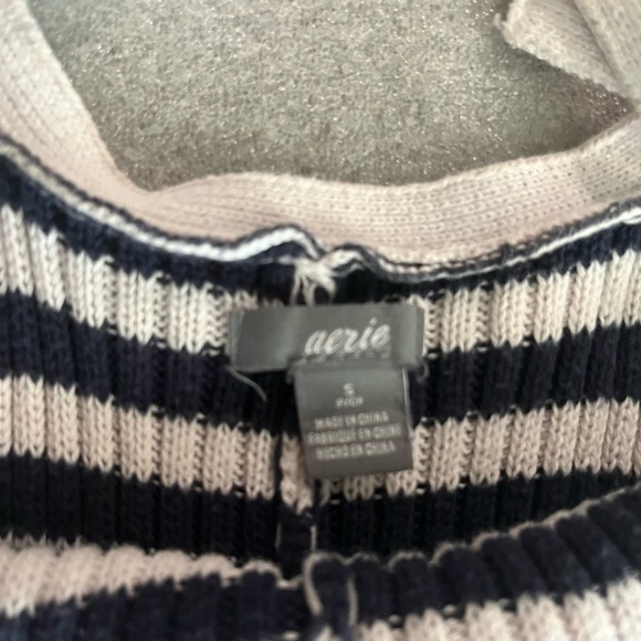 [S]Aerie Navy and White Striped Fit and Flare Nautical Knit Cotton Dress CHN - Picture 2 of 8